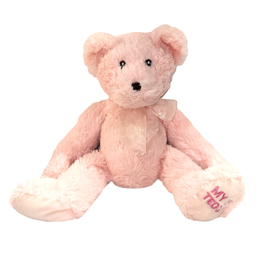 Wishpets My First Teddy Bear Plush Mia Pink‎ Embroidered Eyes Baby Toy 2002 15"